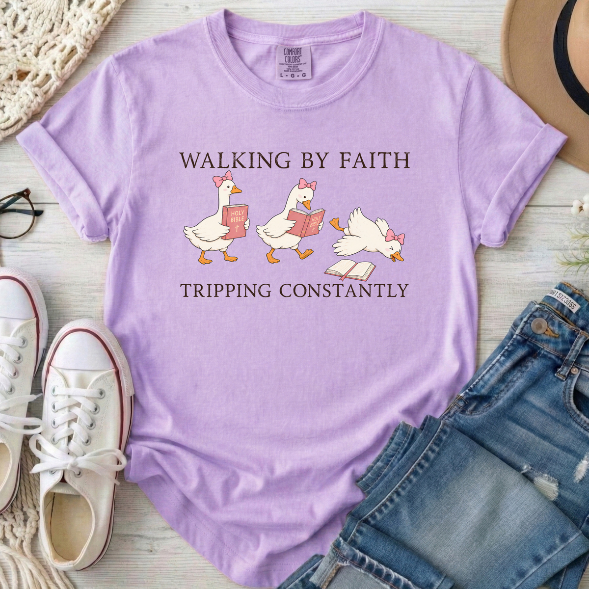 Walking By Faith Christian Comfort Colors T-Shirt in Orchid