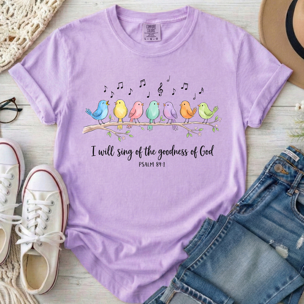 I Will Sing of the Goodness of God Christian Comfort Colors T-Shirt in Orchid