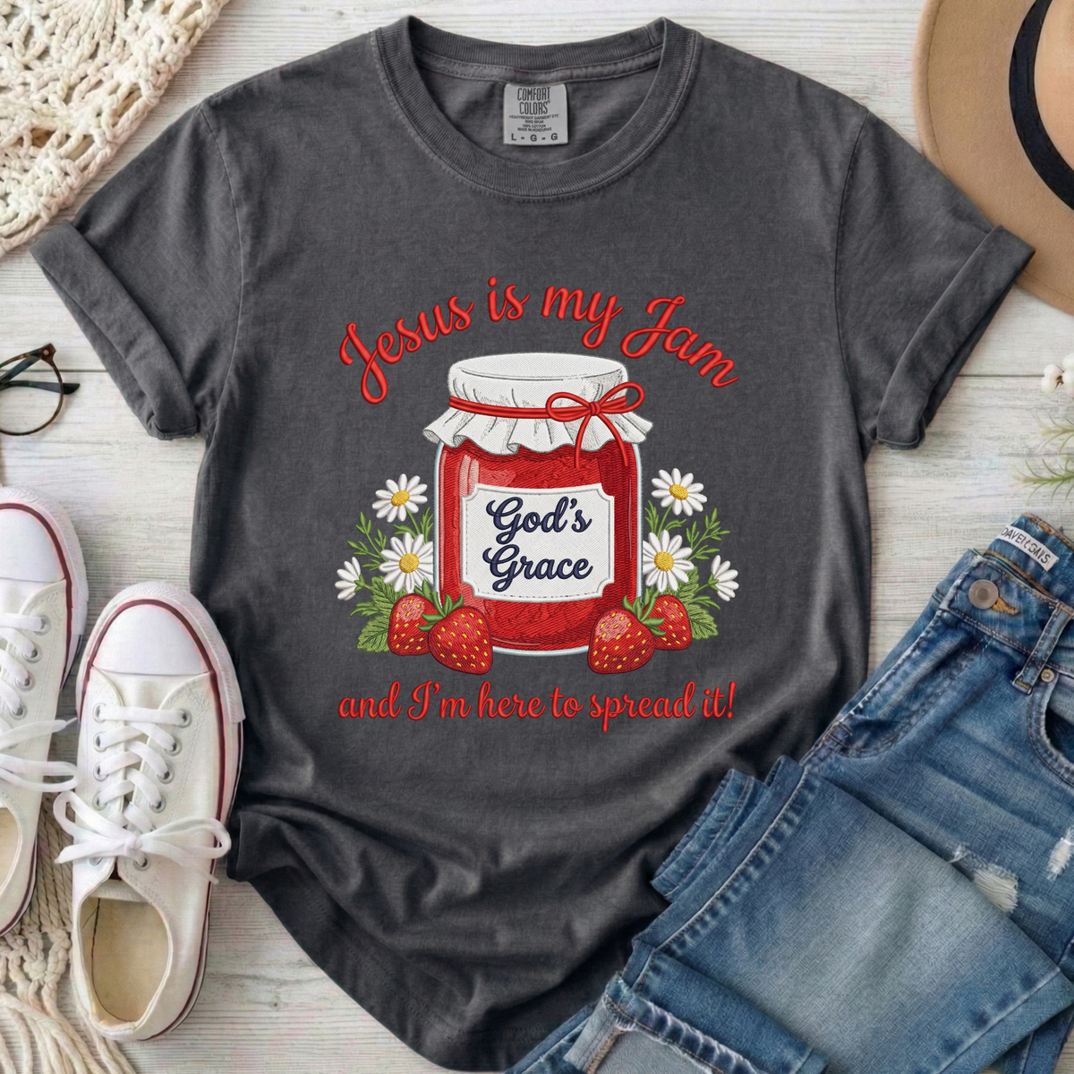 Jesus Is My Jam Christian Comfort Colors T-Shirt in Pepper