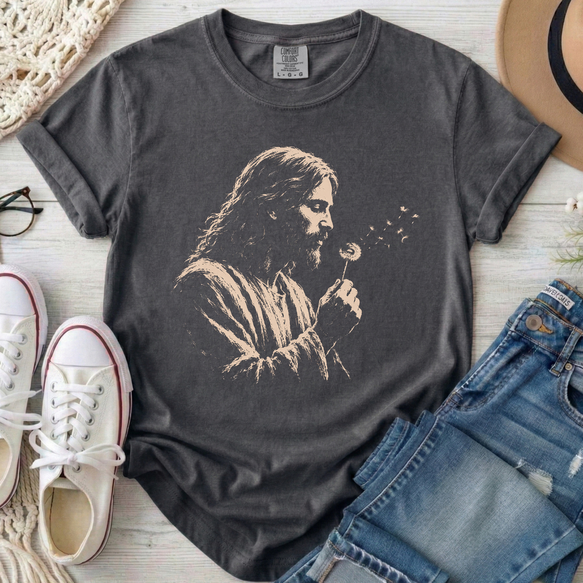 Jesus Dandelion Christian Comfort Colors T-Shirt in Pepper