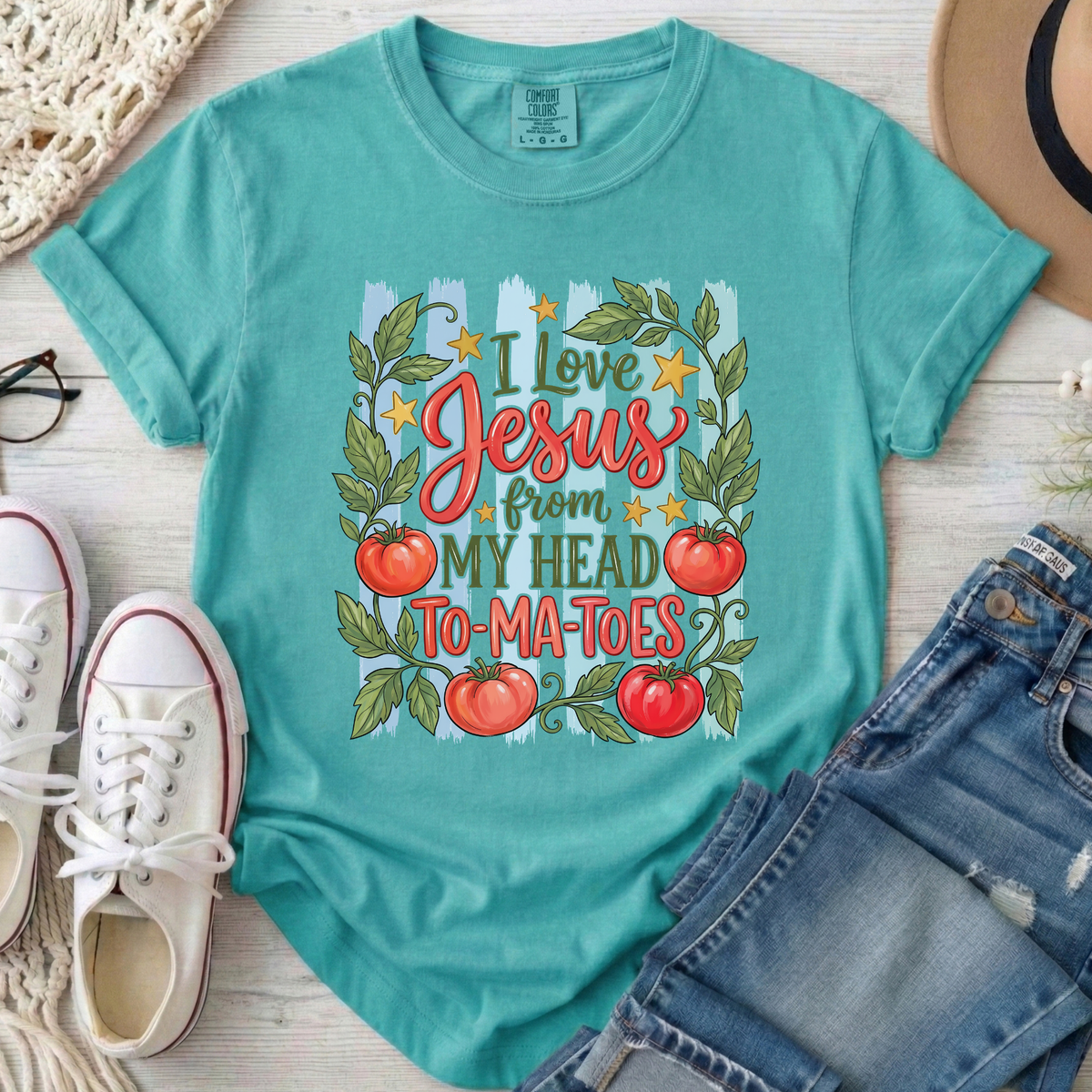 I Love Jesus Christian Comfort Colors T-Shirt in Seafoam