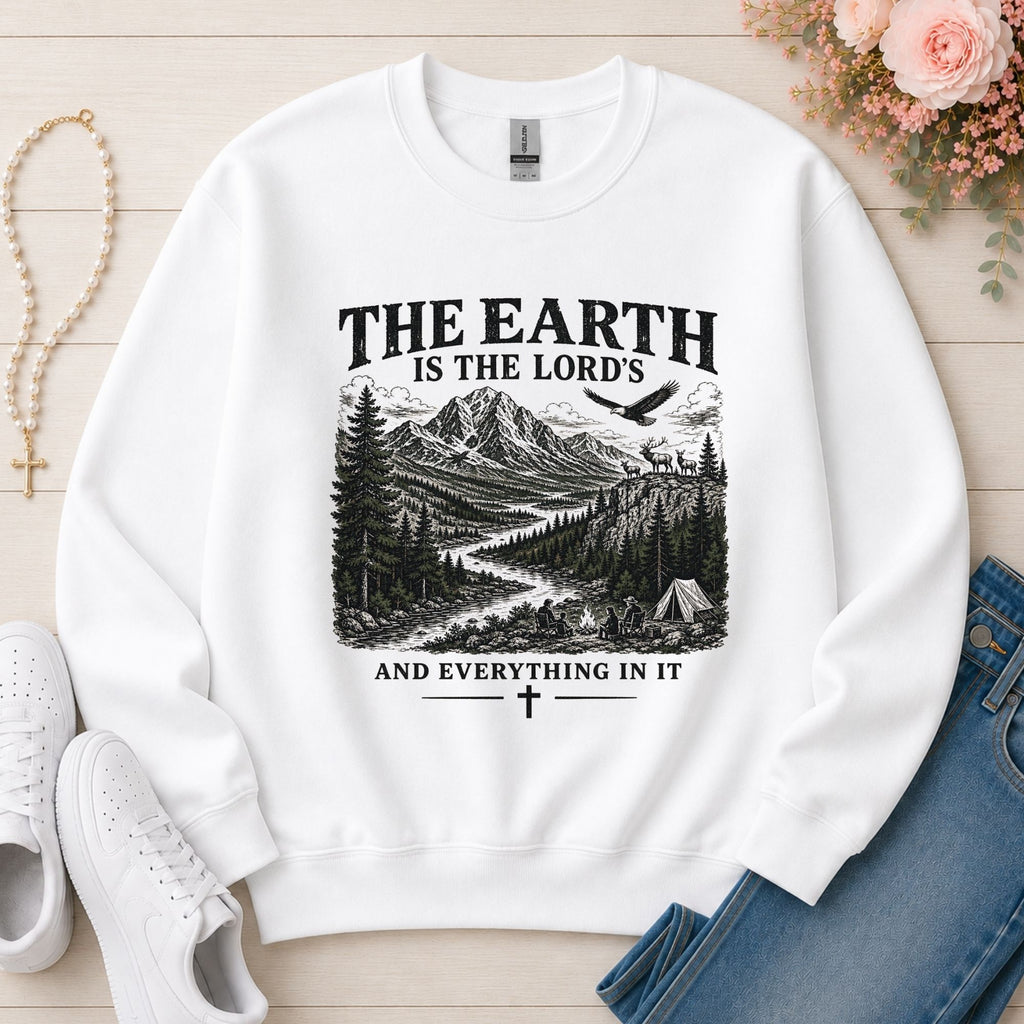 The Earth Is the Lord's Christian sweatshirt in White