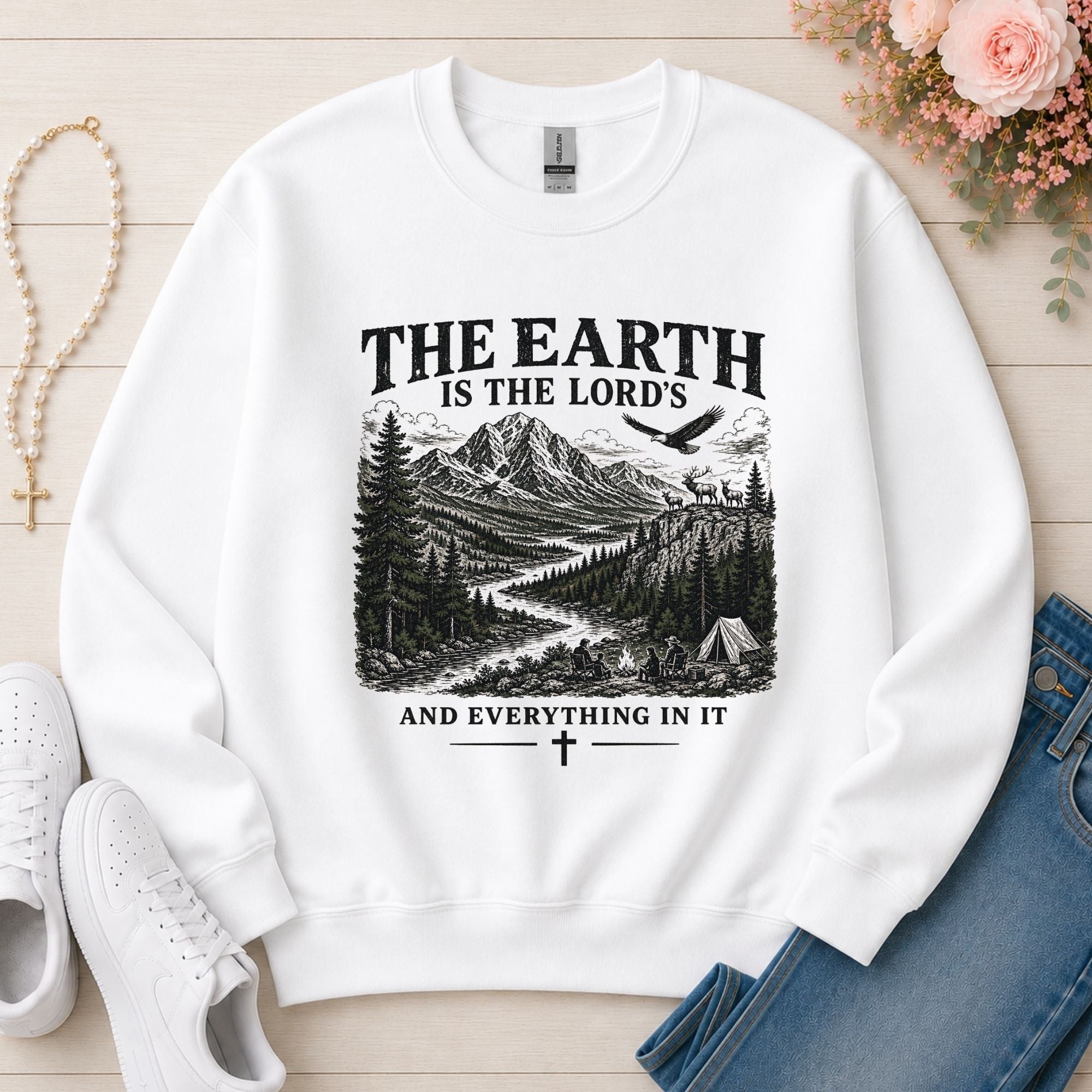The Earth Is the Lord's Christian sweatshirt in White