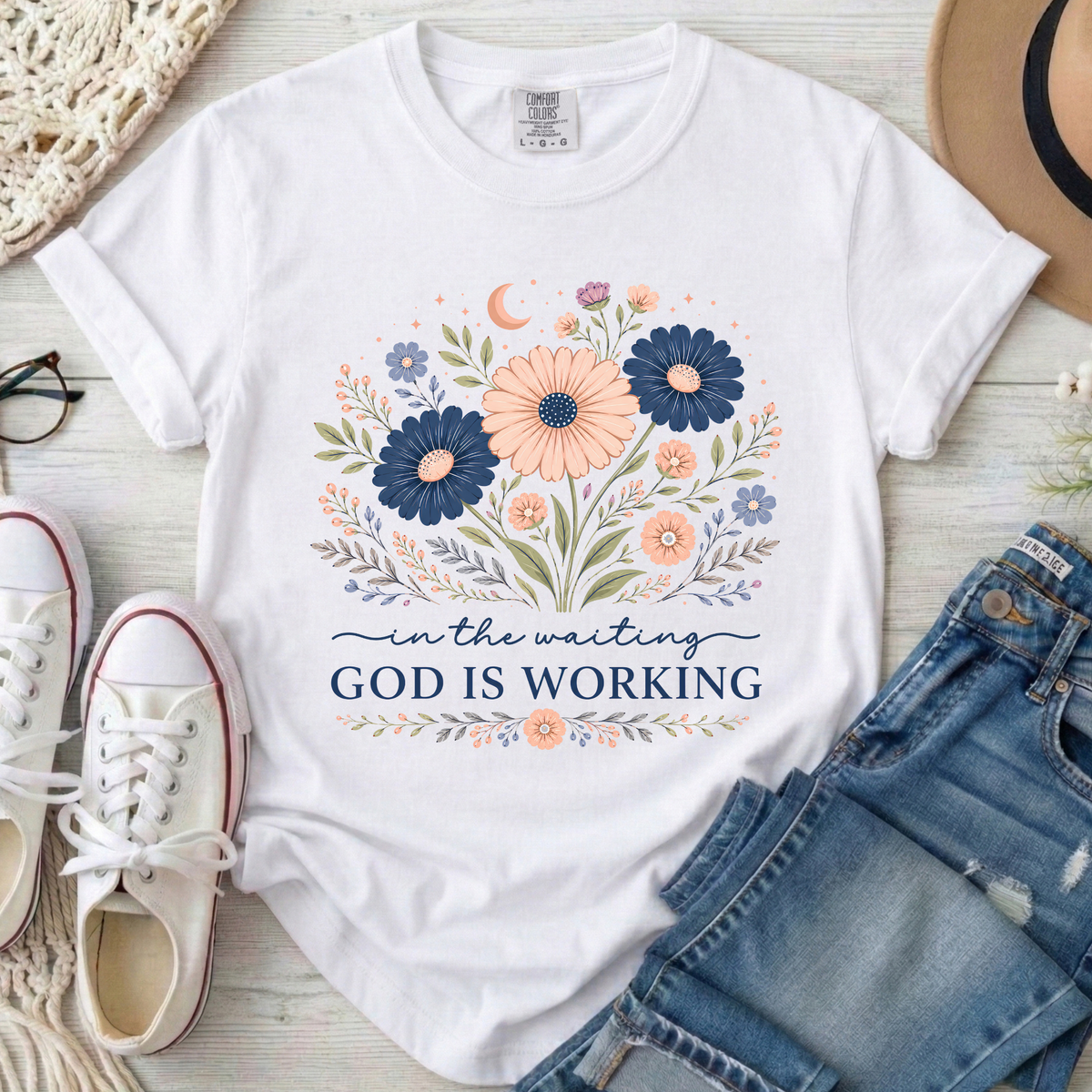 God Is Working Christian Comfort Colors T-Shirt in White