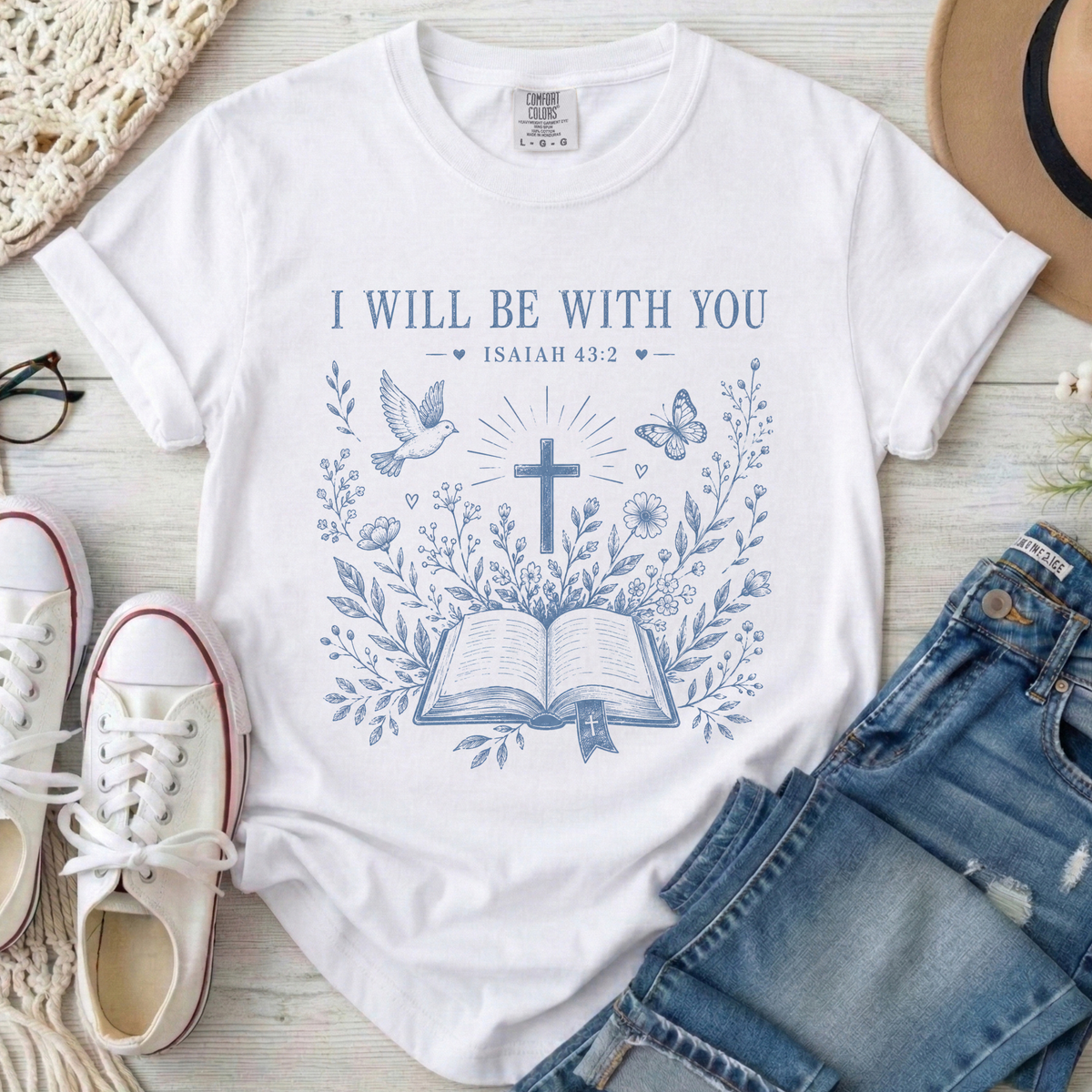 I Will Be With You Christian Comfort Colors T-Shirt in White