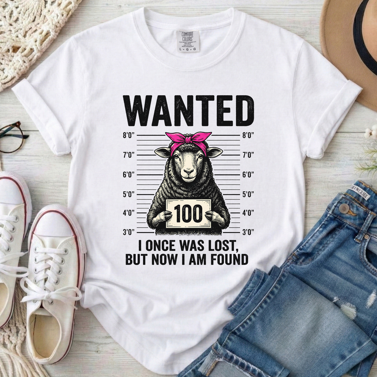 Wanted Sheep Lost But Found Christian Comfort Colors T-Shirt in White