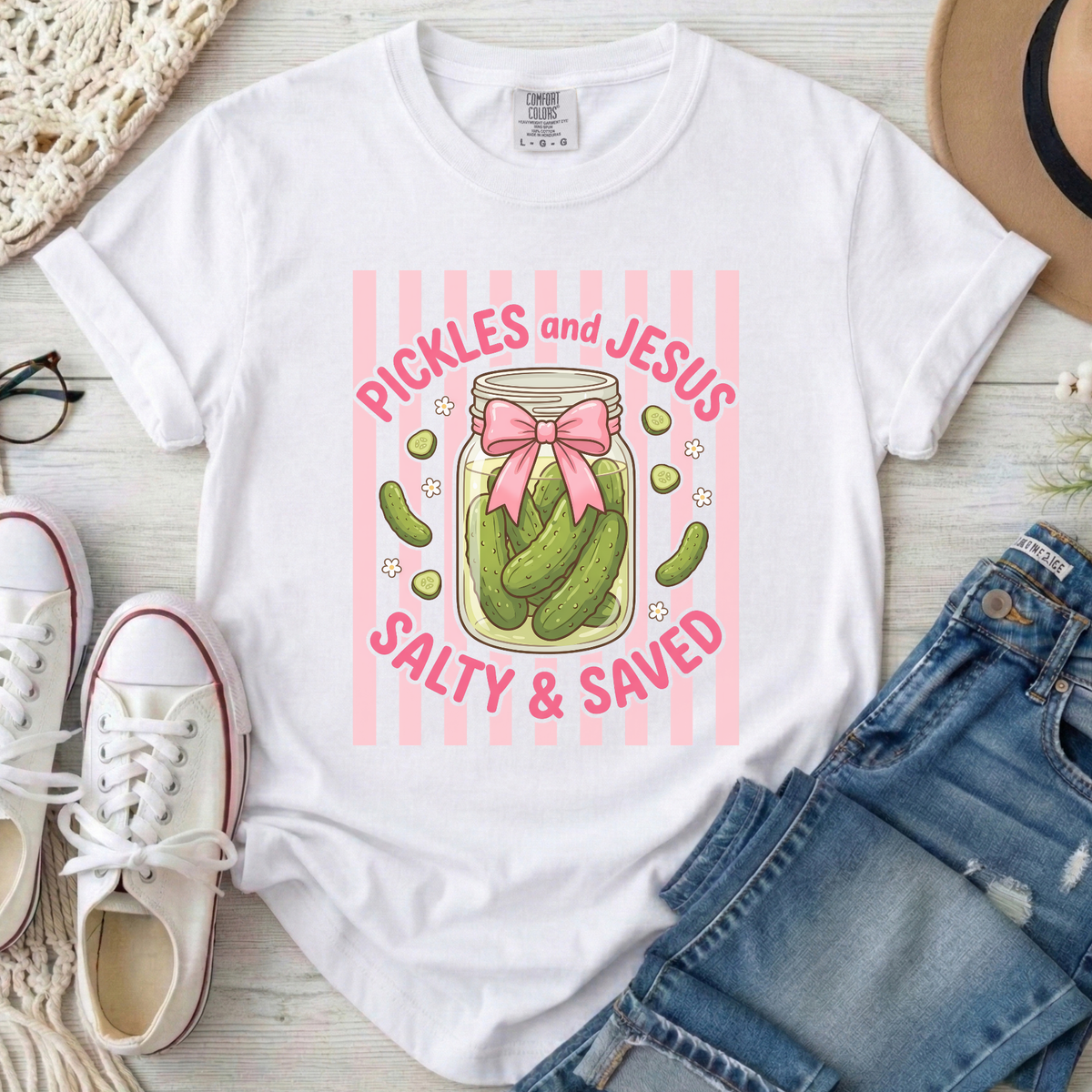 Pickles And Jesus Christian Comfort Colors T-Shirt in White