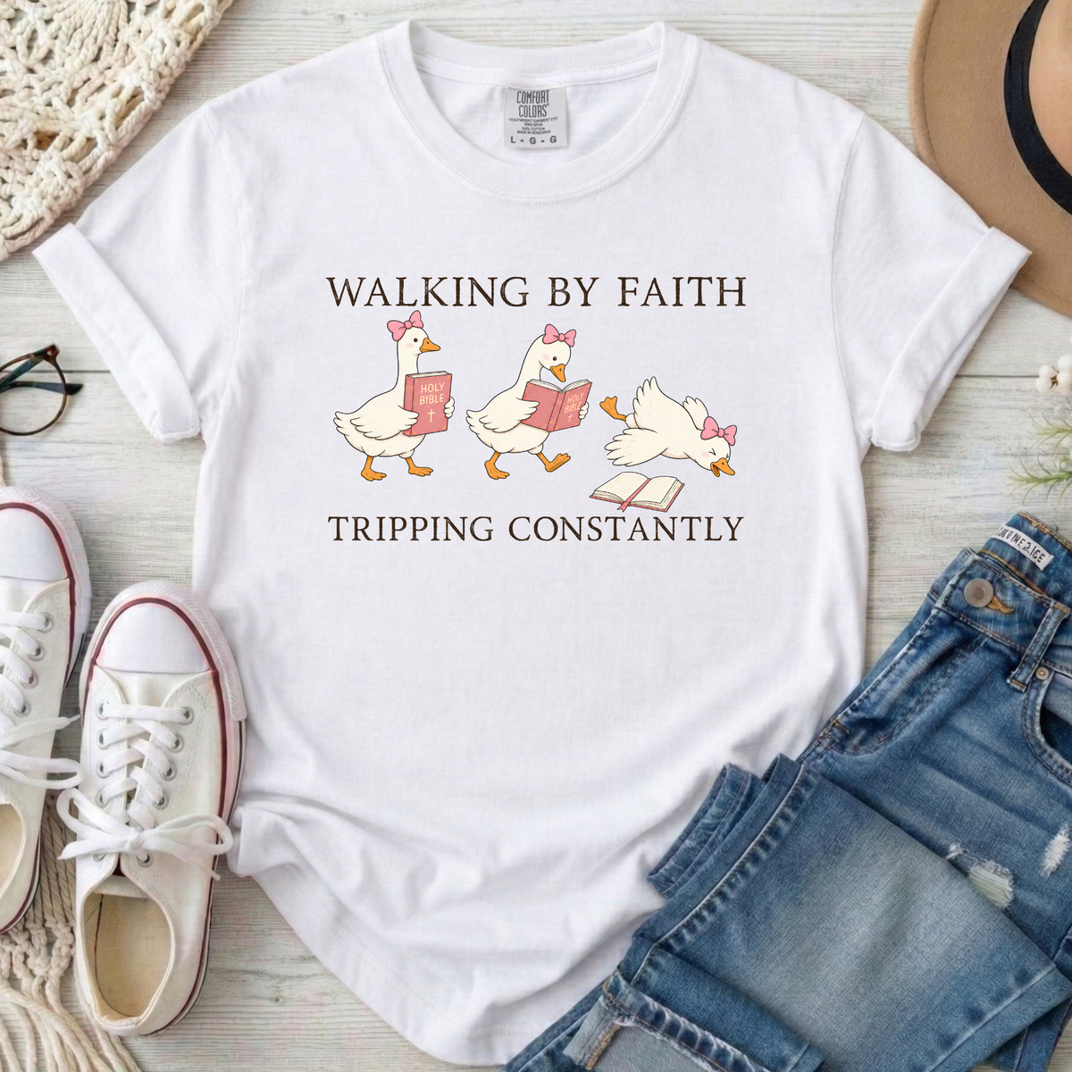 Walking By Faith Christian Comfort Colors T-Shirt in White